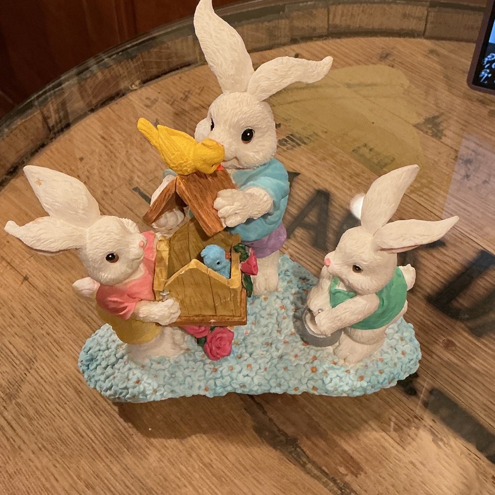 Adorable Bunny Figurine with Birdhouse